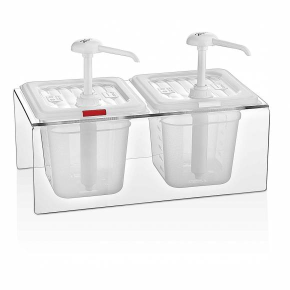 Диспенсер для соуса 2 GN 1/6 h=150 мм. 2 л. на подставке, с дозатором (25 мл), п/п, GP 76910