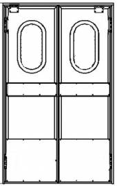 Маятниковая дверь двухстворчатая МДД(ОН)-1500.2300-40  рама угловая, окна, отбойники