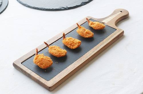 Блюдо для подачи прямоуг. 45*15 см.с ручкой, сланец, на дерев. подставке MGprof (WB-003)