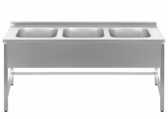 Ванна моечная 3-х секционная 1400*600*850 гл.200 с бортом (цельнотянутые мойки)