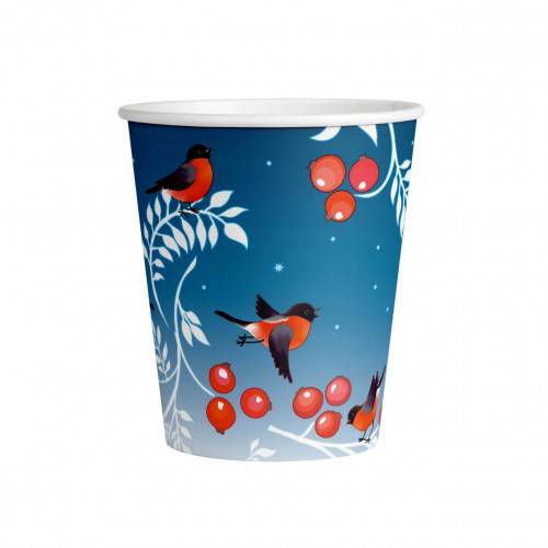 Стакан бумажный 250мл Снегири туба 50шт. /20/