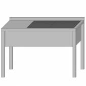 Стол производственный с двумя ваннами цельнотянутыми 1700*600*850 гл.300 мм с бортом