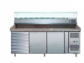 Стол холодильный для пиццы 2-дверный COOLEQ PZ2610TN-VRX380 столешница гранит, витрина Стол холодильный для пиццы 2-дверный COOLEQ PZ2610TN-VRX380 столешница гранит, витрина