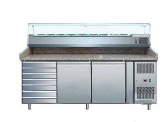 Стол холодильный для пиццы 2-дверный COOLEQ PZ2610TN-VRX380 столешница гранит, витрина