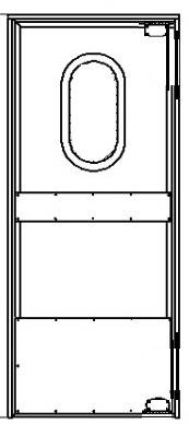 Маятниковая дверь одностворчатая МДО(ОН)-1080.2200-40 (RAL шагрень)рама угловая, овальное окно Маятниковая дверь одностворчатая МДО(ОН)-1080.2200-40 (RAL шагрень)рама угловая, овальное окно