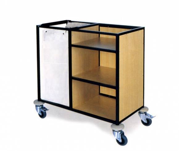 Тележка для горничных ТГ10.1 ОЛДАК 3 полки, 3 стенки МДФ, мешок 110л