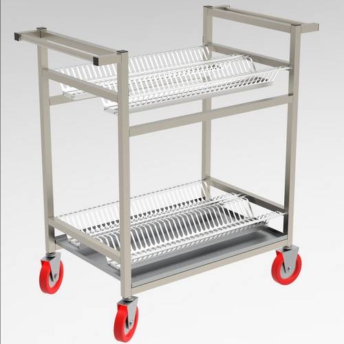 Тележка для сушки тарелок 2-х уровневая с поддоном 900*600*1140 (НЕРЖ), колеса 160мм
