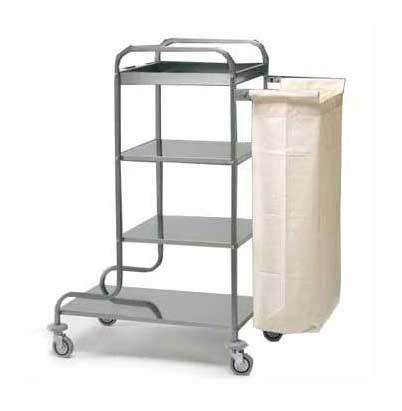 Тележка для горничных ТН4 ОЛДАК нерж., 4 полки, мешок 110л Тележка для горничных ТН4 ОЛДАК нерж., 4 полки, мешок 110л