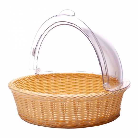 Корзина для хлеба круглая 40 см бежевая полиротанг с крышкой Roll-Top MGprof 73339