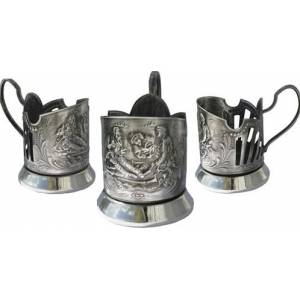 Подстаканник никелир. с чернью "Охотники на привале" Кольчугцветмет Подстаканник никелир. с чернью "Охотники на привале" Кольчугцветмет