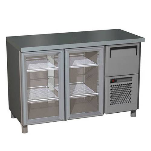 Стол холодильный T57 M2-1-G 9006-19 корпус серый, без борта, планка (BAR-250С) Стол холодильный T57 M2-1-G 9006-19 корпус серый, без борта, планка (BAR-250С)