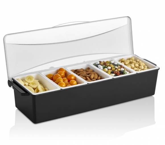 Барная станция (контейнер) 5 ячеек по 0,45 л. черный, пластик. GP 77071