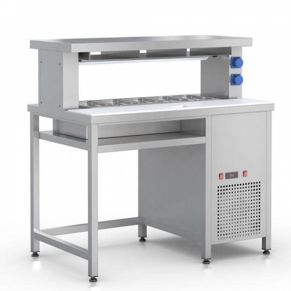 Стол фасовочный пристенный с охл. ванной и зоной для нарезки RoboLabs СФ-125Н