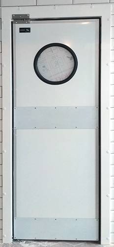 Дверь маятниковая одностворч. МДО (Оф)-800.2050-40-Пр круглое окно