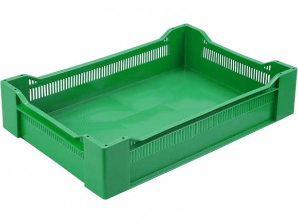 Ящик 600*400*135 мм. ягодный прямой перфорир, дно сплошное, зеленый 71457