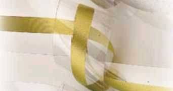 Лента-оборка 2-сл. h=45 мм. 50 м/рул. прозрачная с золотой полосой 