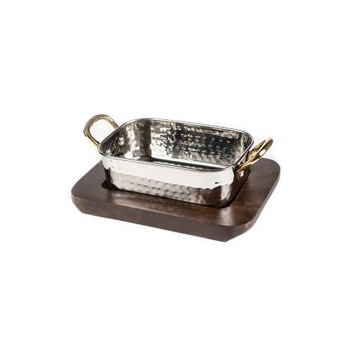 Сковородка Hammered на деревянной подставке 14,5*9,5 см, нержавейка, P.L. Proff Cuisine