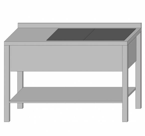 Стол производственный с полкой и двумя ваннами цельнотянутыми 1600*500*850 гл.200 мм с бортом Стол производственный с полкой и двумя ваннами цельнотянутыми 1600*500*850 гл.200 мм с бортом