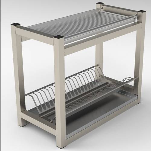 Полка для сушки тарелок и стаканов 2-х уровневая 600*300*500 (нерж) с поддоном