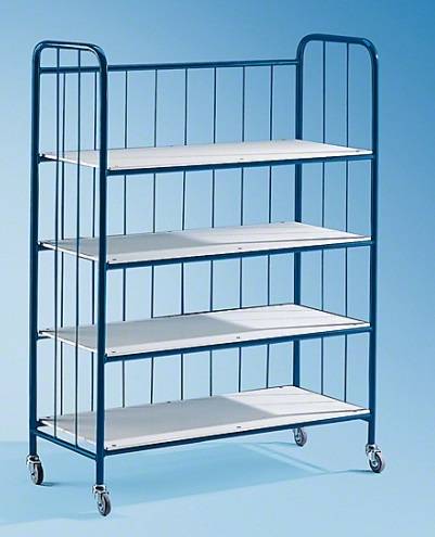 Тележка-стеллаж для прачечной ТП21.4 ОЛДАК 4 полки МДФ, 3 высоких борта Тележка-стеллаж для прачечной ТП21.4 ОЛДАК 4 полки МДФ, 3 высоких борта