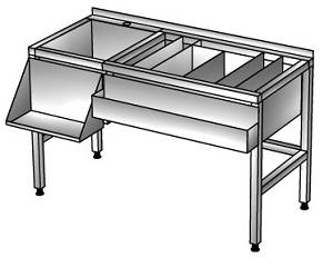 Барная станция 1600*600(800)*850, с подставкой (200), рельсой, ванной моечной гл. 300, нерж.