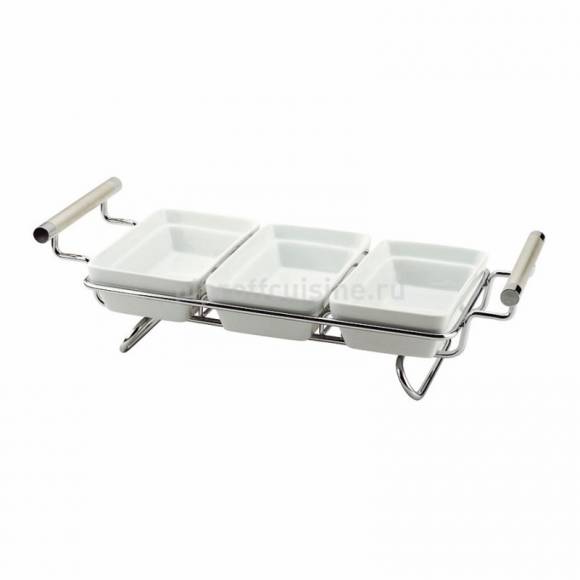 Подставка хромированная с тремя фарфоровыми блюдами, 38*15 см Proff Cuisine 271503