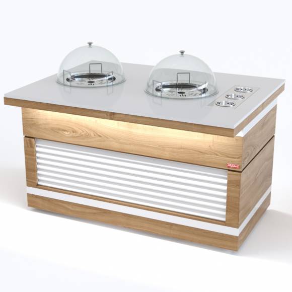 Прилавок диспенсер для тарелок тепловой островной RBN43HSI-ЖЖ ШС Filin 1475x1100x860мм