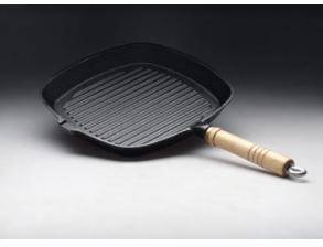 Сковорода-гриль 270х270мм чугун деревянная ручка носик Luxstahl 1563