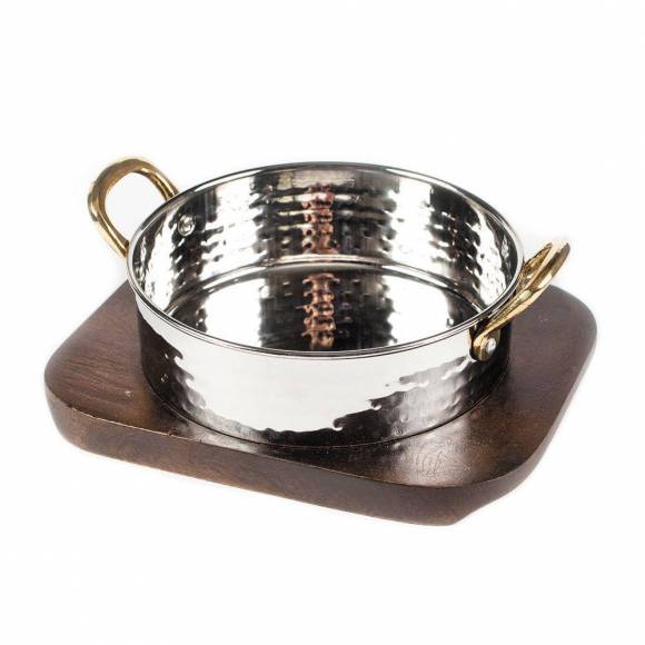 Сковородка d 14см Hammered на деревянной подставке нерж. P.L. Proff Cuisine 73038070 / SG-82733